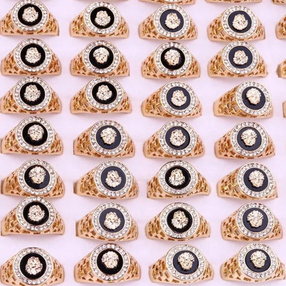 Lion Head Crystal Enamel Gold Alloy Hollow Ring - Picture 3 of 3